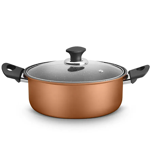 Carbon Steel Non Stick Casserole With Glass Lid 0.65 MM, Induction Friendly, Plain Handle (Class)