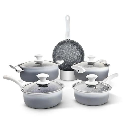 Carbon Steel Non Stick Granito-Two Tone 9 Pcs Cookware Set 0.65 MM, Induction Friendly, Color & Soft Touch Handle (Class)