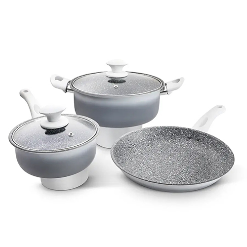 Carbon Steel Non Stick Granito-Two Tone 5 Pcs Cookware Set 0.65 MM, Induction Friendly, Color & Soft Touch Handle (Class)