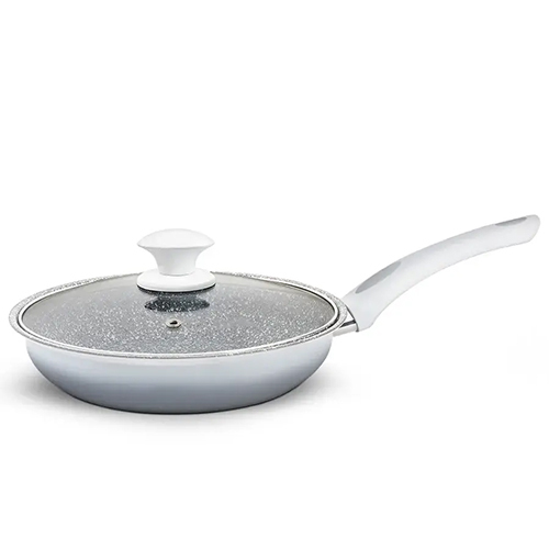 Carbon Steel Granito-Two Non Stick Fry Pan With Glass Lid 0.65 MM, Induction Friendly, Color & Soft Touch Handle (Class)