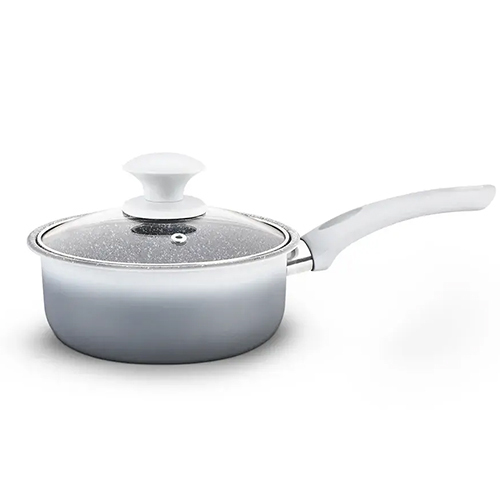 Carbon Steel Granito-Two Non Stick Sauce Pan With Glass Lid 0.65 MM, Induction Friendly, Color & Soft Touch Handle (Class)