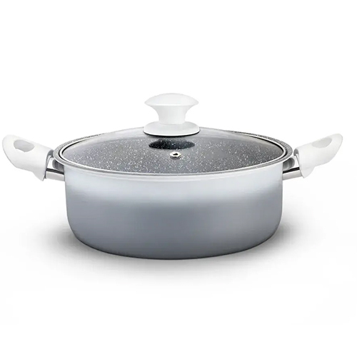 Carbon Steel Granito-Two Non Stick Casserole With Glass Lid 0.65 MM, Induction Friendly, Color & Soft Touch Handle (Class)
