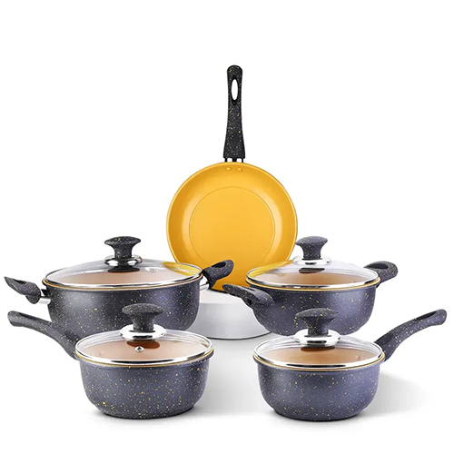 Carbon Steel Ceramica 9 Pcs Cookware Set 1.00 MM, Induction Friendly, Soft Touch Handle (Prestige)