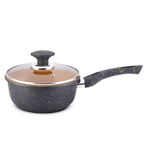 Carbon Steel Ceramica Sauce Pan With Glass Lid 1.00 MM, Induction Friendly, Soft Touch Handle (Prestige)