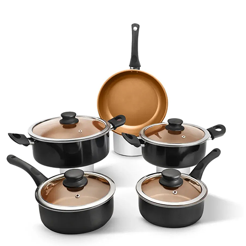 Aluminum Beaded Forged Non-Stick 9 Pcs Cookware Set 2.00 MM, Spiral Bottom, Black Handle (Delta)
