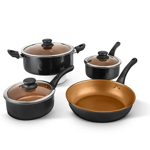 Aluminum Beaded Forged Non-Stick 7 Pcs Cookware Set 2.00 MM, Spiral Bottom, Black Handle (Delta)