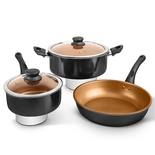 Aluminum Beaded Forged Non-Stick 5 Pcs Cookware Set 2.00 MM, Spiral Bottom, Black Handle (Delta)