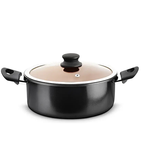 Aluminum Beaded Forged Non-Stick Casserole With Glass Lid 2.00 MM, Spiral Bottom, Black Handle (Delta)