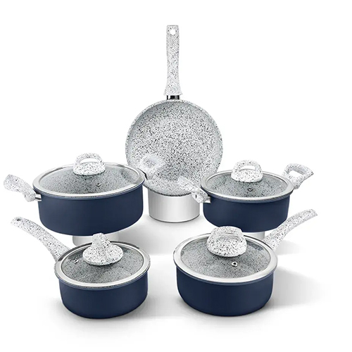 Aluminum Granito Beaded Forged 9 Pcs Cookware Set 2.00 MM, Induction Bottom, Soft Touch Handle (Alpha)