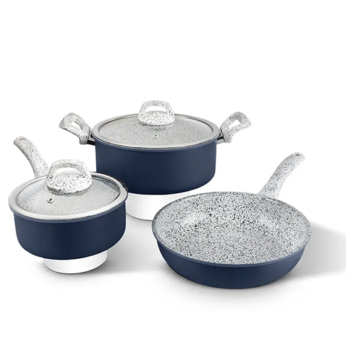 Aluminum Granito Beaded Forged 5 Pcs Cookware Set 2.00 MM, Induction Bottom, Soft Touch Handle (Alpha)