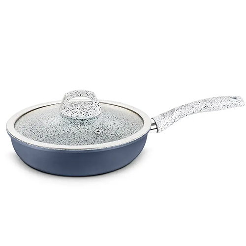 Aluminum Granito Beaded Forged Fry Pan With Glass Lid 2.00 MM, Induction Bottom, Soft Touch Handle (Alpha)
