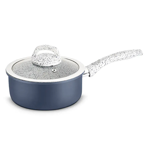 Aluminum Granito Beaded Forged Sauce Pan With Glass Lid 2.00 MM, Induction Bottom, Soft Touch Handle (Alpha)