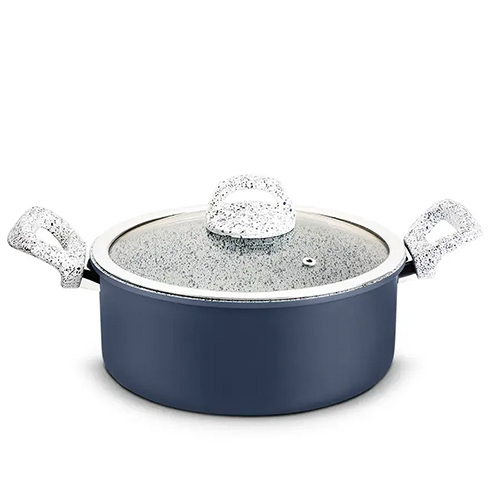Aluminum Granito Beaded Forged Casserole With Glass Lid 2.00 MM, Induction Bottom, Soft Touch Handle (Alpha)
