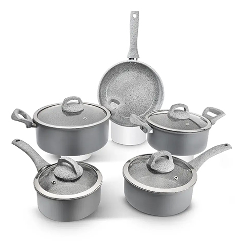 Aluminum Ceramic Beaded Forged 9 Pcs Cookware Set 2.60 MM, Induction Bottom, Soft Touch Handle (Alpha)
