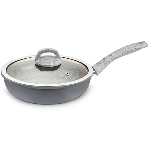Aluminum Ceramic Beaded Forged Fry Pan With Glass Lid 2.60 MM, Induction Bottom, Soft Touch Handle (Alpha)