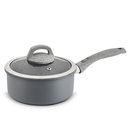 Aluminum Ceramic Beaded Forged Sauce Pan With Glass Lid 2.60 MM, Induction Bottom, Soft Touch Handle (Alpha)