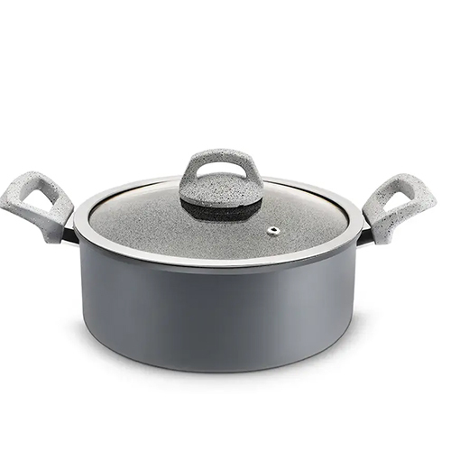 Aluminum Ceramic Beaded Forged Casserole With Glass Lid 2.60 MM, Induction Bottom, Soft Touch Handle (Alpha)