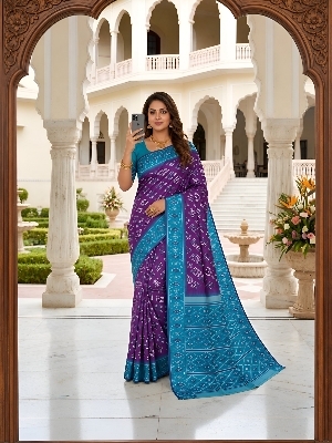 Elegant Ikkat Pattern Woven Silk Blend Saree | Premium Woven Design | Contrast Border & Pallu With Woven Border | Traditional Saree Wholesale