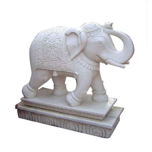3.5 Feet White Marble Elephant Statue