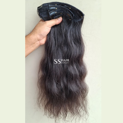 Clip On Hair Extensions Black Straight Real Indian Human Hair for Women 3pc 150gm