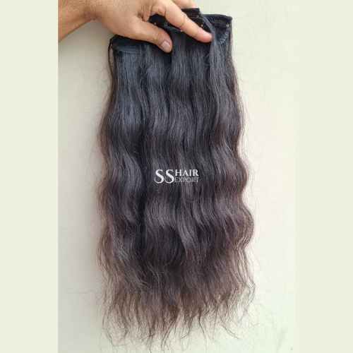 Clip On Hair Extensions Black Straight Real Indian Human Hair for Women 3pc 150gm