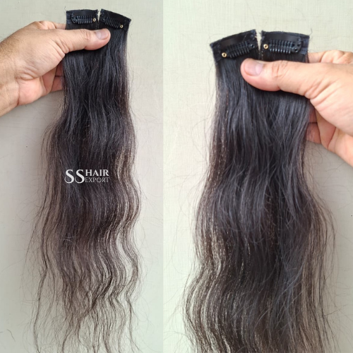 Clip On Hair Extensions Black Straight Real Indian Human Hair for Women 3pc 150gm