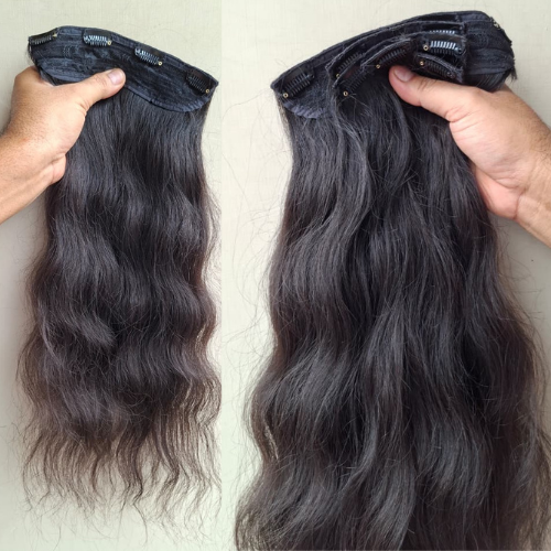 Clip On Hair Extensions Black Straight Real Indian Human Hair for Women 3pc 150gm