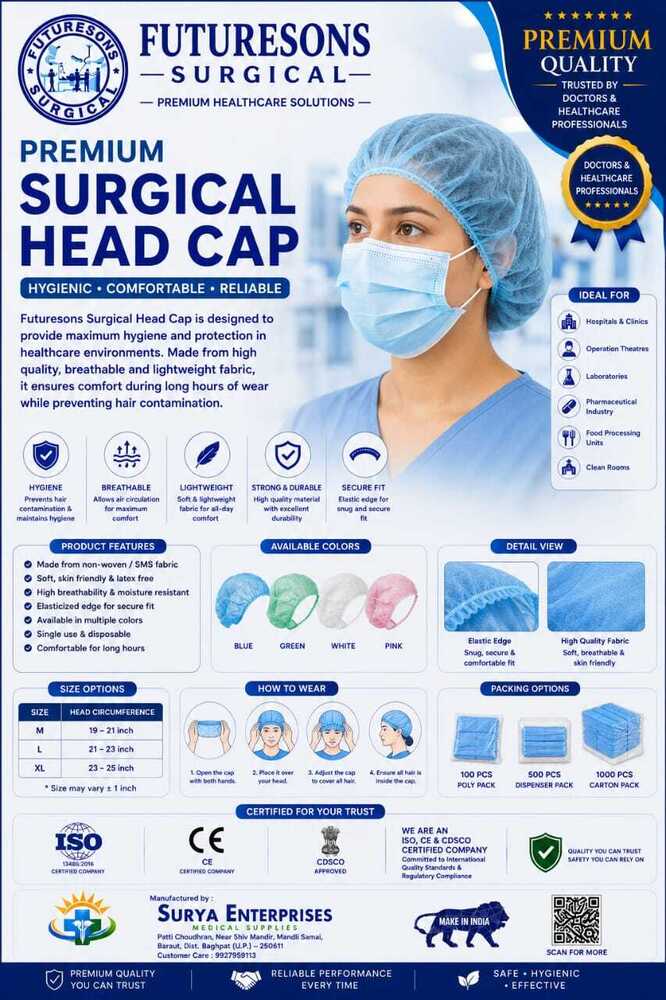 Surgical Head Cap - Color: Blue