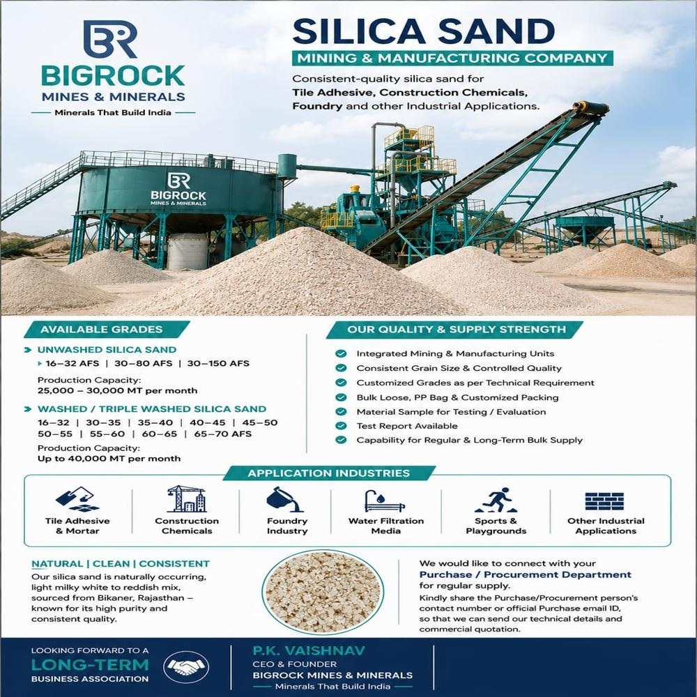 Silica Sand - Application: Glass Manufacturing