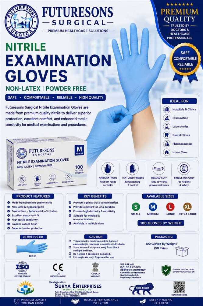 Nitrile Examination Gloves - Color: Blue