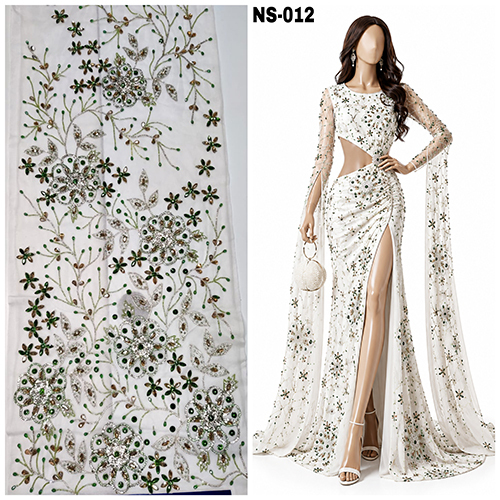 Zari and ari stone handwork embroidery fabric