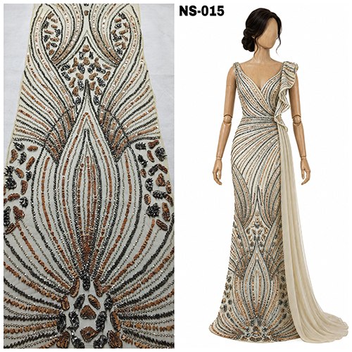 Zari and stone 3D floral handwork embroidery fabric