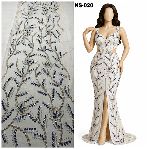 Modern stone and katdana zari embroidery work fabric