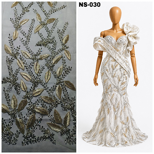 Golden special stone design handwork zari embroidery fabric