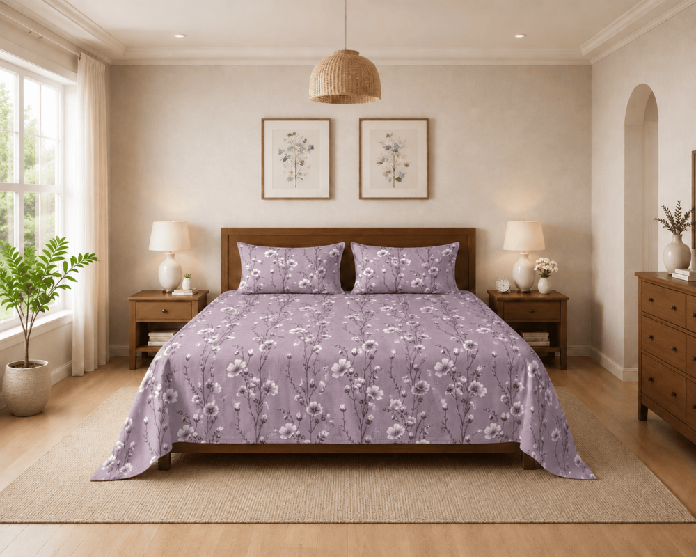 Floral | Double Bedsheet with 2 Pillow Covers | 90INCH X 100 INCH