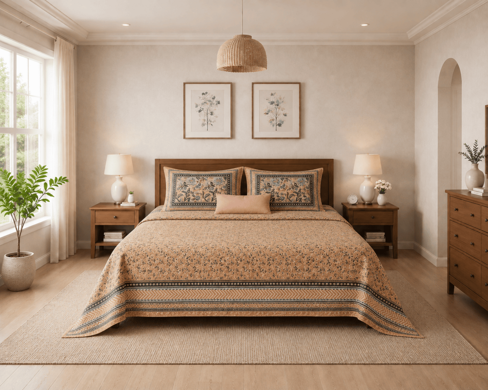 MERAVI | Noor | Pure Cotton | King Size Bedsheet with 2 Pillow Covers | 108 INCH X 108 INCH