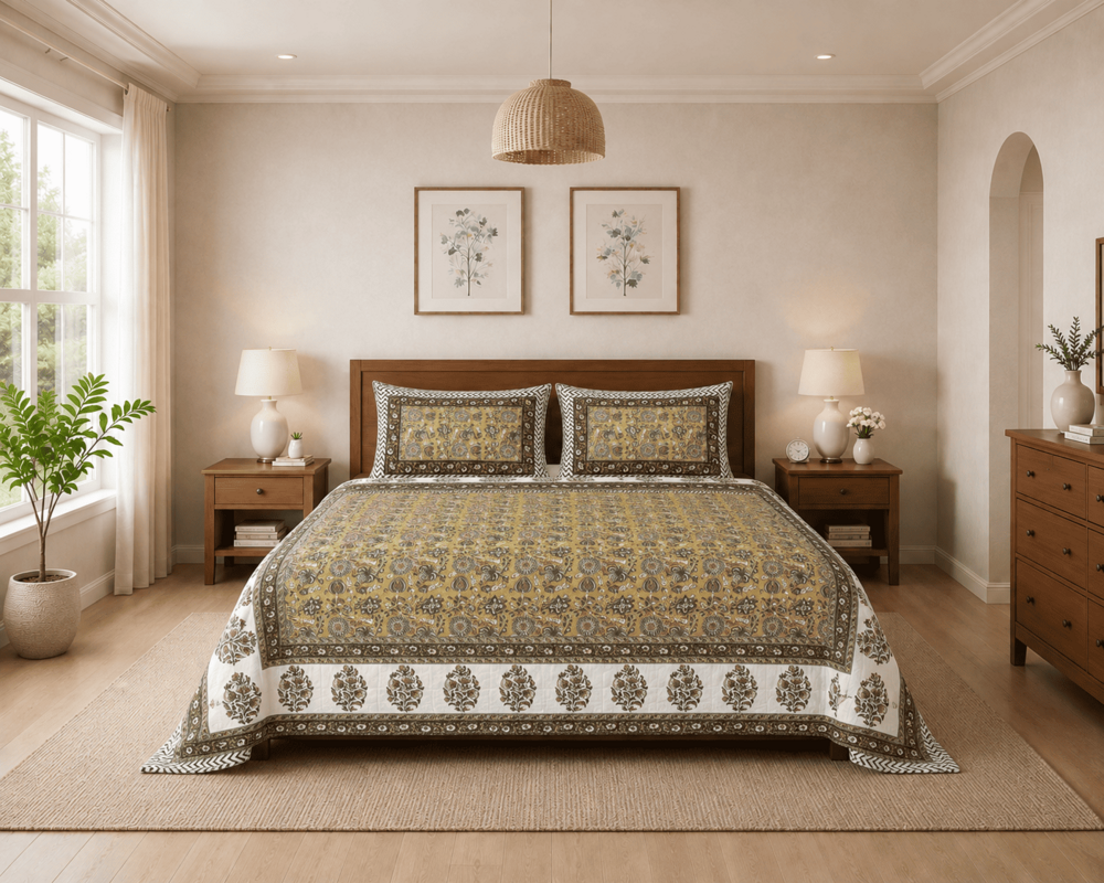 MERAVI | Noor | Pure Cotton | King Size Bedsheet with 2 Pillow Covers | 108 INCH X 108 INCH