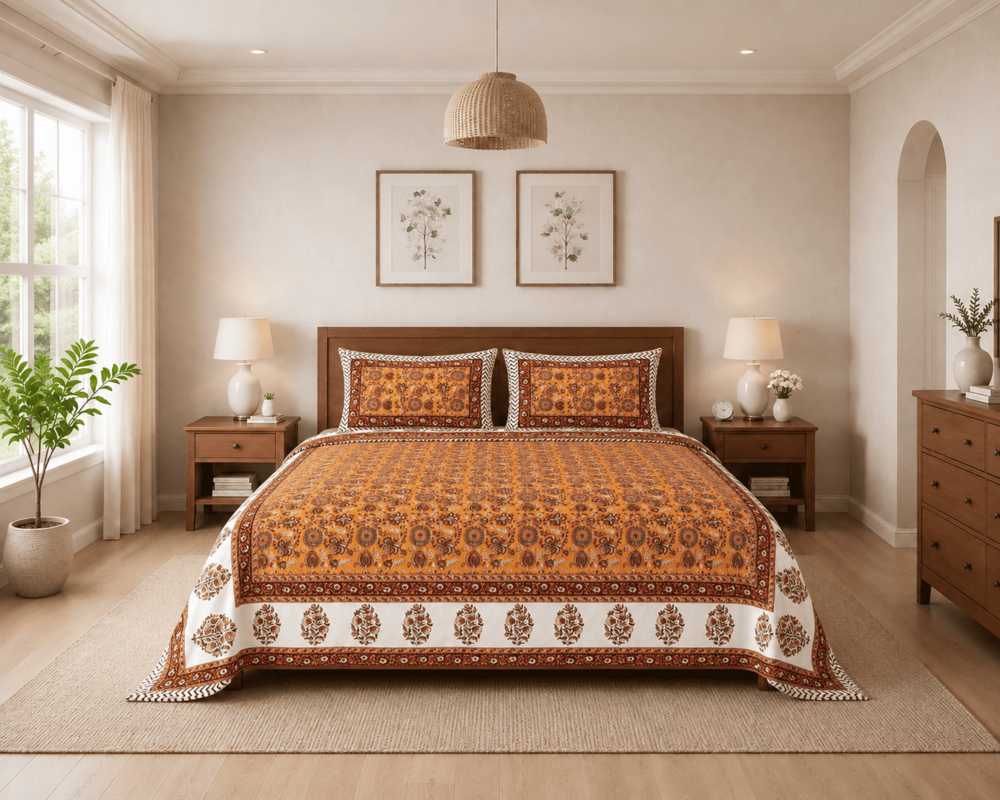 MERAVI | Noor | Pure Cotton | King Size Bedsheet with 2 Pillow Covers | 108 INCH X 108 INCH