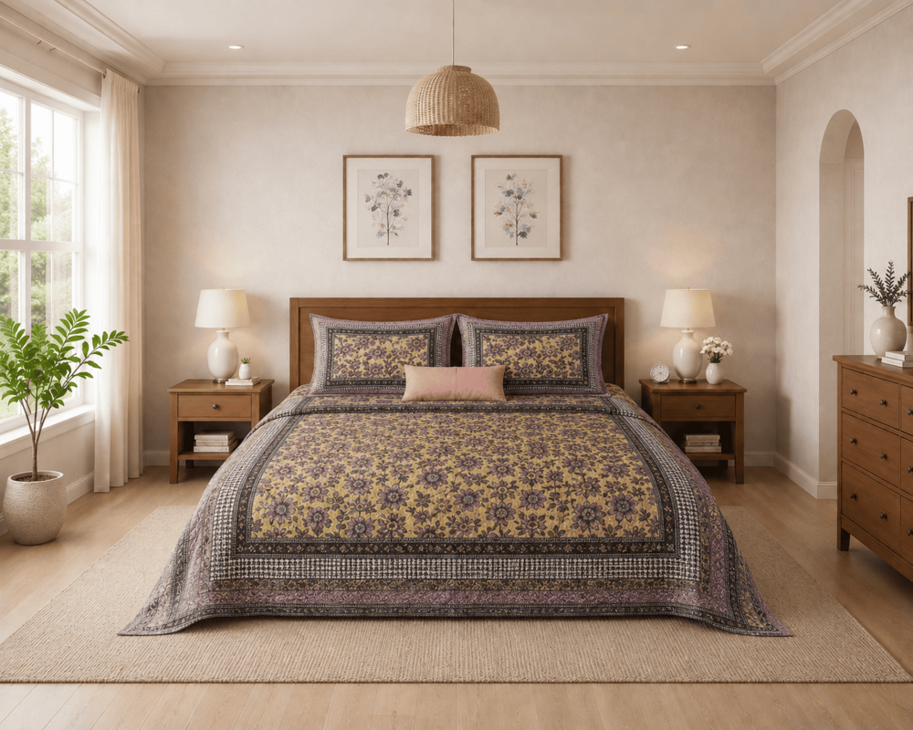 MERAVI | Noor | Pure Cotton | King Size Bedsheet with 2 Pillow Covers | 108 INCH X 108 INCH