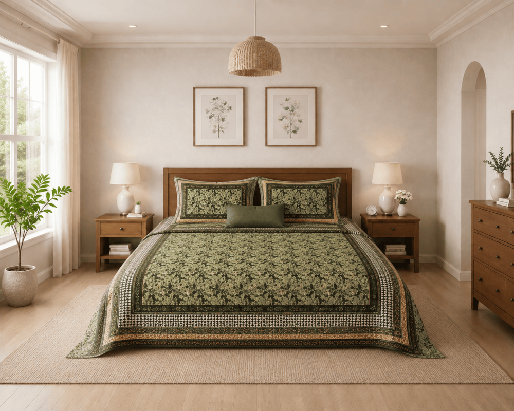 MERAVI | Noor | Pure Cotton | King Size Bedsheet with 2 Pillow Covers | 108 INCH X 108 INCH