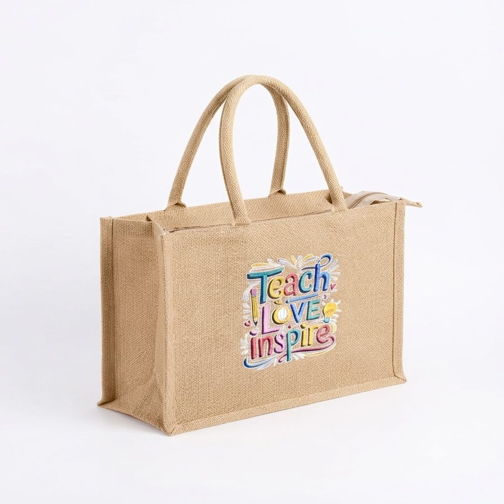Eco-Friendly Printed Jute Tote Bag With Custom Dtf Print - Capacity: 18 Kg