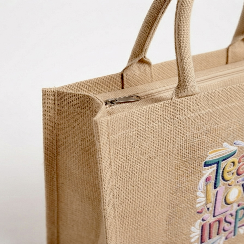 Eco-Friendly Printed Jute Tote Bag with Custom DTF Print