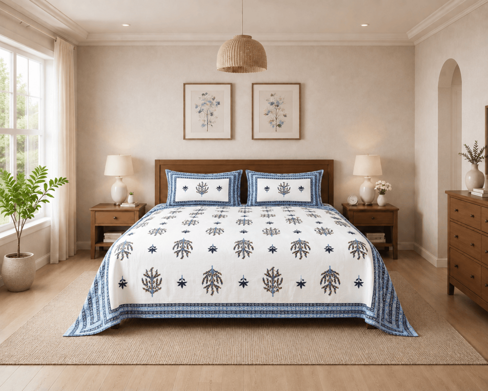 MERAVI | Block | Pure Cotton | Queen Size Bedsheet with 2 Pillow Covers | 100 INCH X 108 INCH