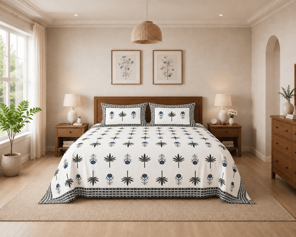 MERAVI | Block | Pure Cotton | Queen Size Bedsheet with 2 Pillow Covers | 100 INCH X 108 INCH