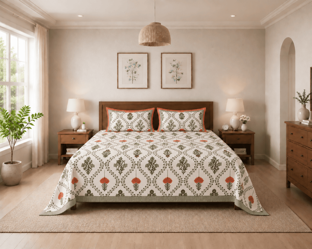 Reet  Pure Cotton  Queen Size Bedsheet with 2 Pillow Covers