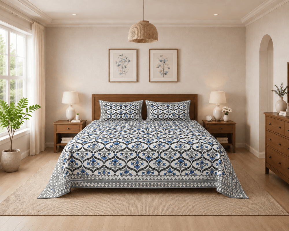 Reet  Pure Cotton  Queen Size Bedsheet with 2 Pillow Covers