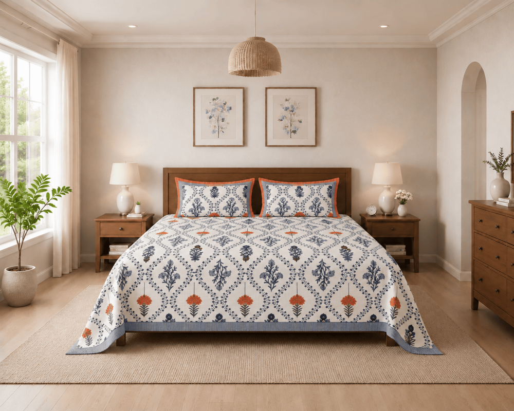 Reet  Pure Cotton  Queen Size Bedsheet with 2 Pillow Covers