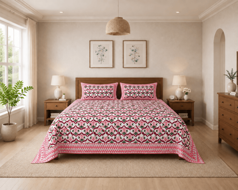Reet  Pure Cotton  Queen Size Bedsheet with 2 Pillow Covers