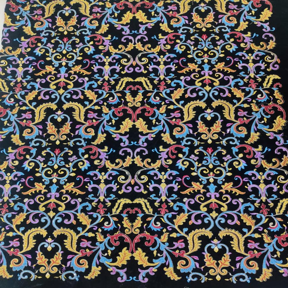 Arabian Style Velvet Embroidery Fabric By Fabric Diary - Color: Black