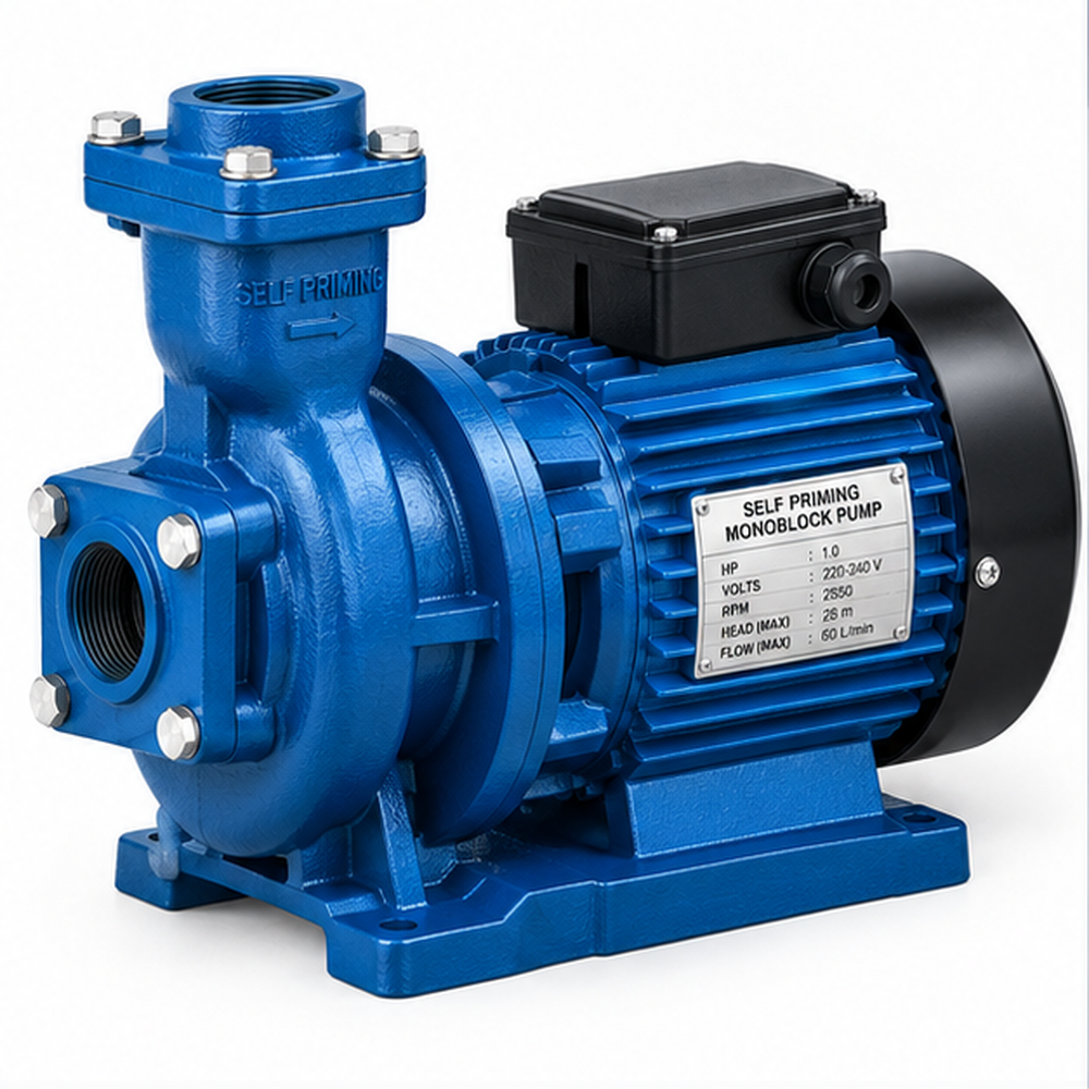 Self Priming Monoblock Pump - Mild Steel, Various Sizes, Sleek Black Color | 2 Hp Electric Power, Efficient Industrial Use